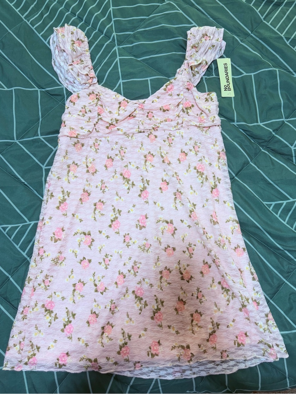 No Boundaries Light Pink Floral Lace Trim Slip Dress